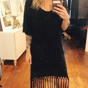 Black wash low back fringe t shirt dress